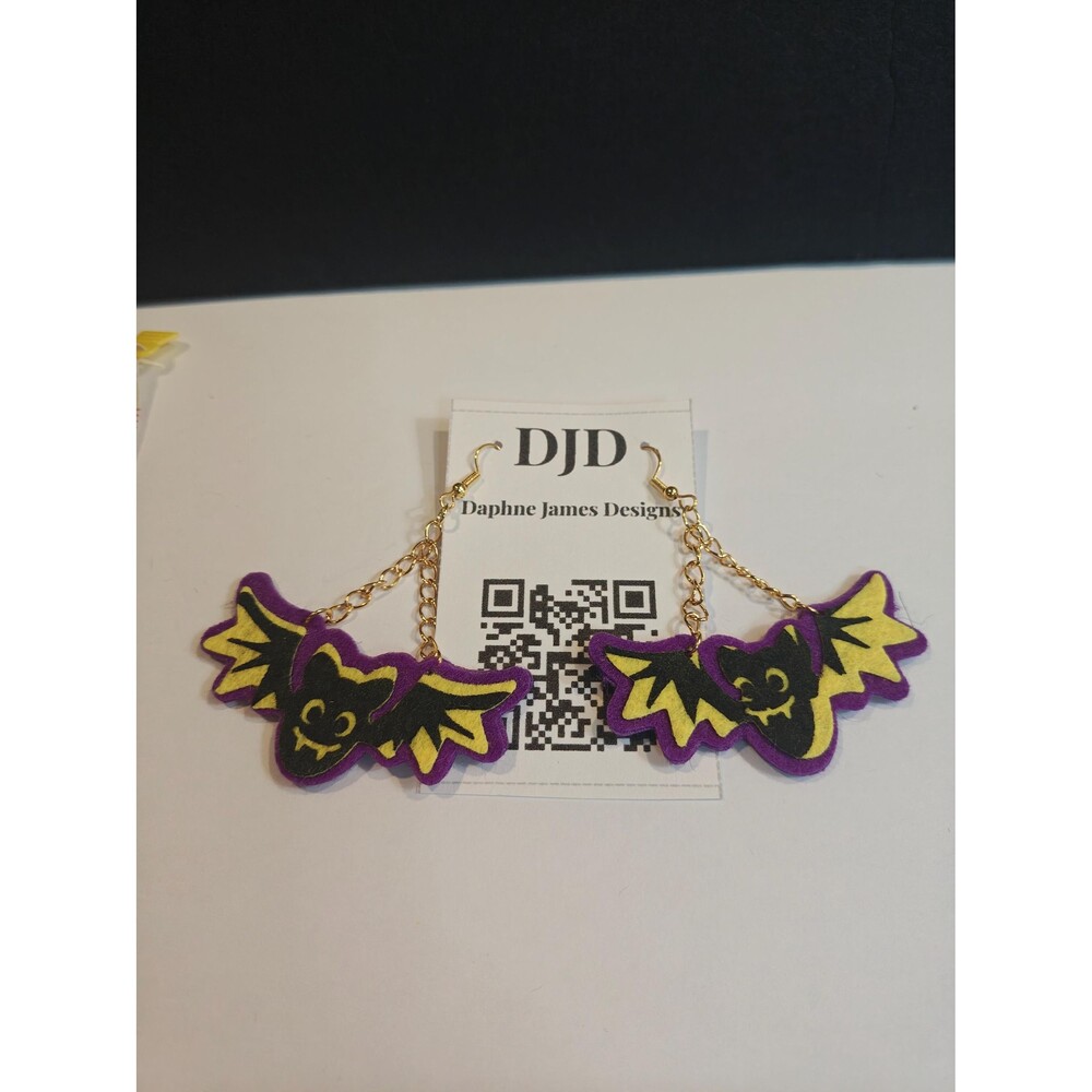 Handmade Felt Bat Dangle Earrings